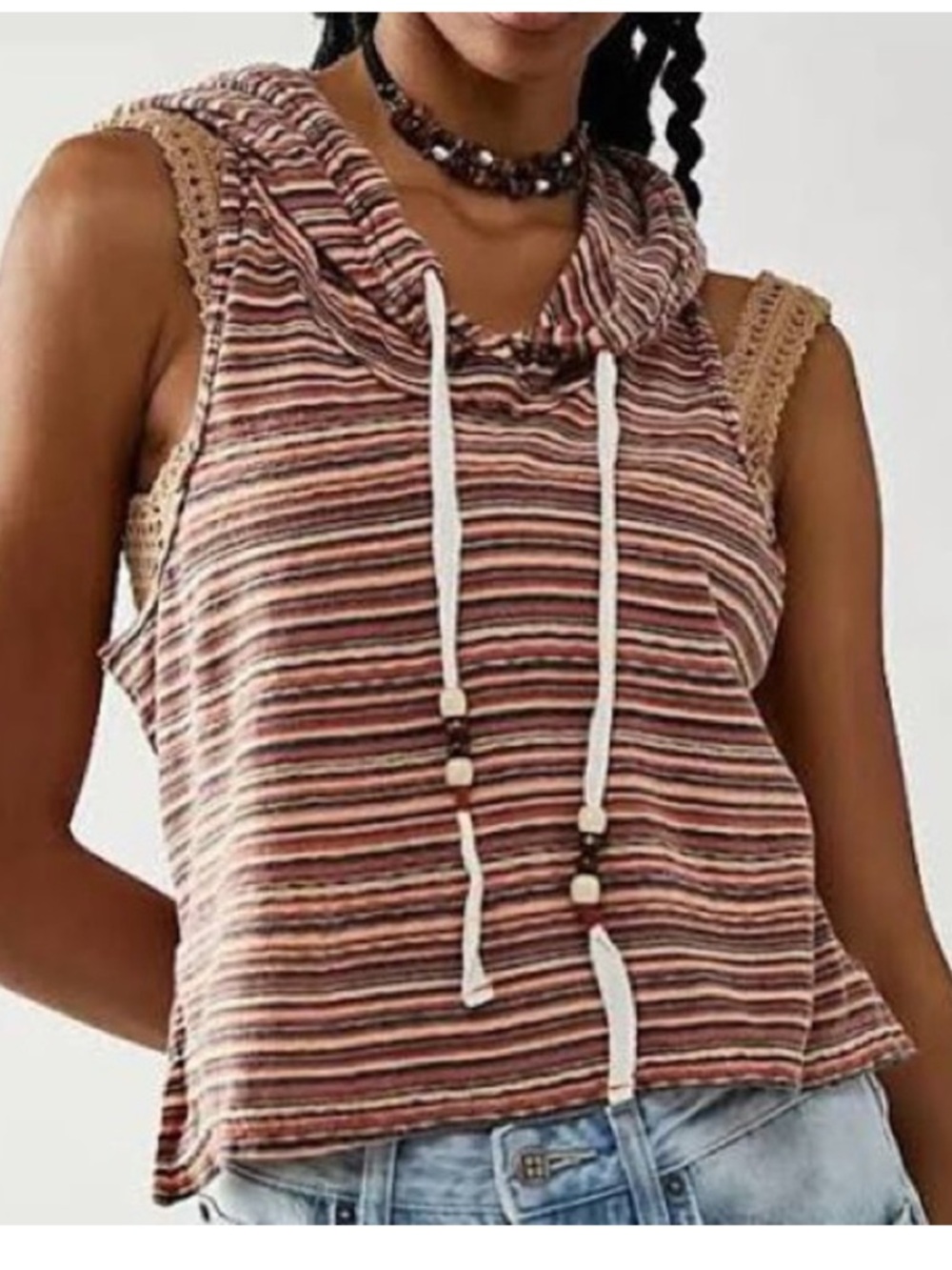 We The Free On Fire Hoodie Tank in Brown and Cream